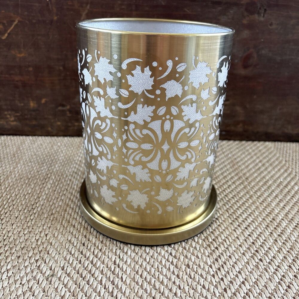 PartyLite Hurricane‎ Votive  Enchanted Golden Leaves New In Box P92594